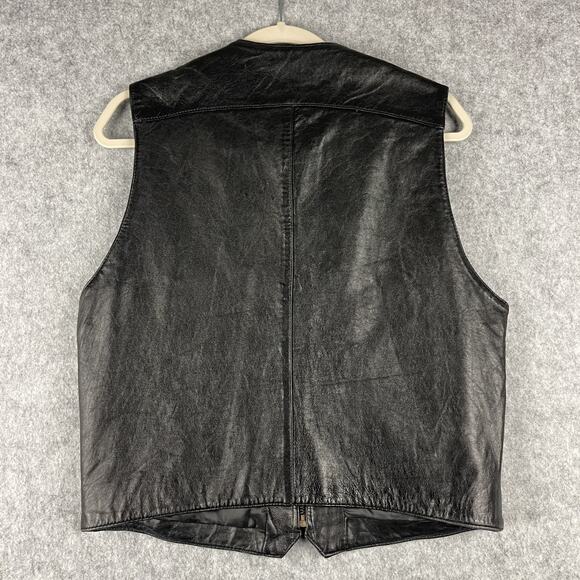 Vintage Express Vest Mens Medium Black Leather Zipper Pockets Biker Moto 90s Y2K - Picture 9 of 14